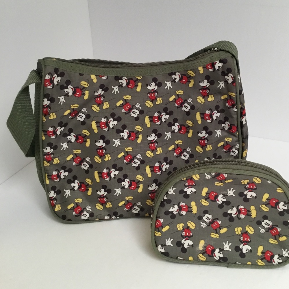 Disney Mickey Mouse Olive Green Canvas Handbag & makeup bag